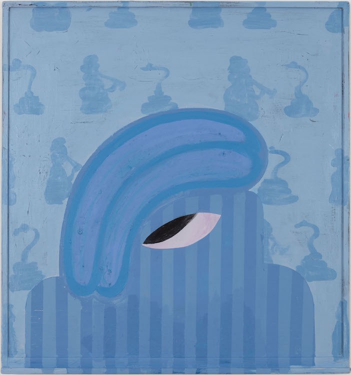 Esoteric Eyeballer, 2020, Acrylic, oil sticks and spray paint on wood in artist-made frame, 77.5 x 72.5 cm