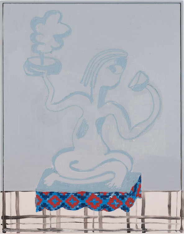 The Bar Hopper And Her Magic Carpet, 2015 - 2020, Acrylic, filler and oil sticks on wood in artist-made frame, 126 x 98.5 cm