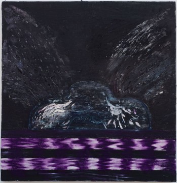 Drama Wave, 2020, Acrylic, oil stick, filler and ecoline on wood, 78.5 x 76 cm