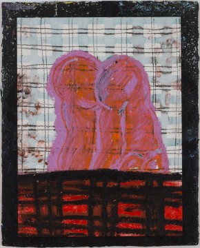 Bums Up, 2013 - 2020, Watercolor, coloured pencil, oil stick, oil pastel on paper on wood, 45 x 36 cm