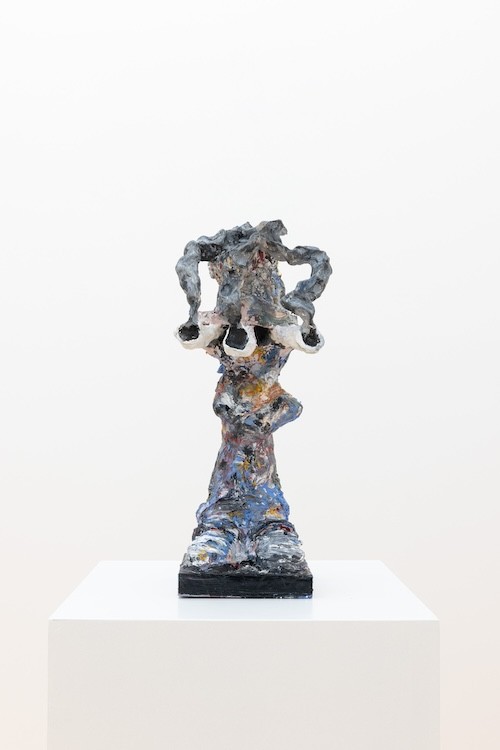 Untitled, 2023-2024, Wood, clay, aluminum, glue, oil, acrylic, 44.5 x 18.4 x 19 cm / 17.5 x 7.25 x 7.5 in