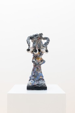 Untitled, 2023-2024, Wood, clay, aluminum, glue, oil, acrylic, 44.5 x 18.4 x 19 cm / 17.5 x 7.25 x 7.5 in