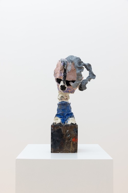 Untitled, 2023-2024, Wood, clay, aluminum, glue, oil, acrylic, 45 x 24 x 21.6 cm / 17.75 x 9.5 x 8.5 in
