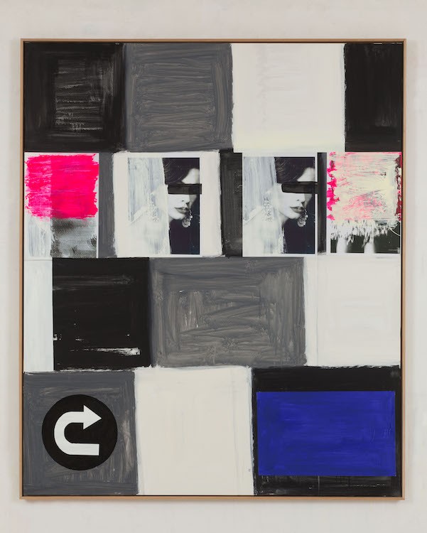 Untitled, ( U-turn), 2021, Acrylic and collage on canvas, 1.80 x 1.50 m