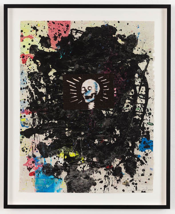 Skull, 2021, Acrylic and collage on paper, 65 x 50 cm