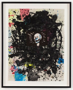 Skull, 2021, Acrylic and collage on paper, 65 x 50 cm