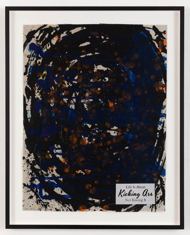 Kicking ass, 2021, Acrylic and collage on paper, 65 x 50 cm