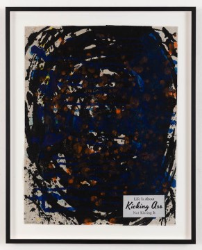 Kicking ass, 2021, Acrylic and collage on paper, 65 x 50 cm