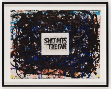 Shit hits the fan, 2021, Acrylic and collage on paper, 50 x 65 cm