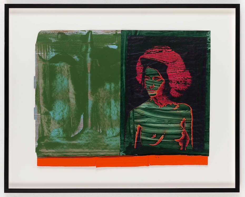 Untitled (Bollenhut), 2018/21, Acrylic and collage on cardboard, 48 x 58 cm