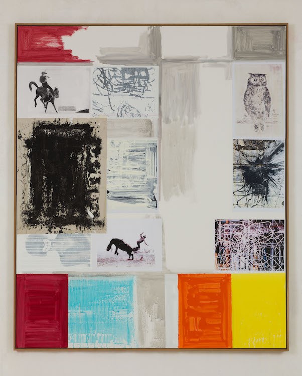 Untitled, (OWL), 2021, Acrylic and collage on canvas, 1.80 x 1.50 m