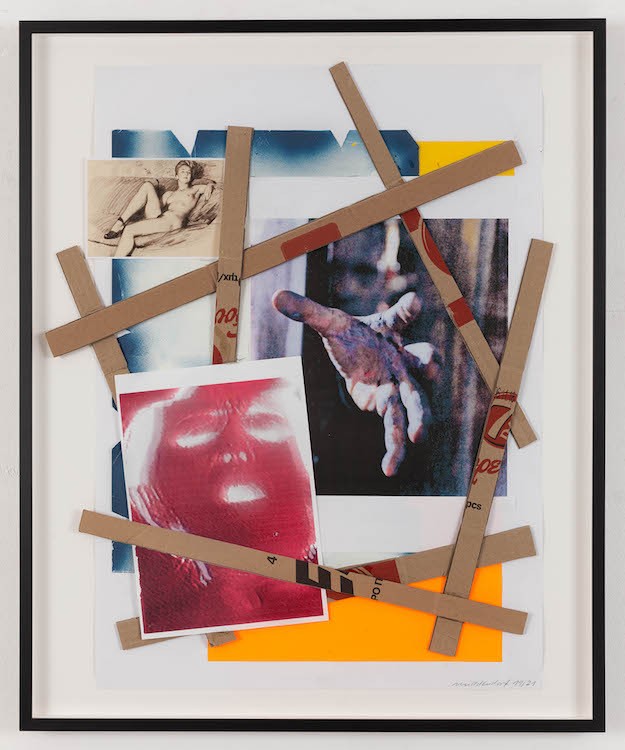 Untitled (Hand), 2019/21, Acrylic, cardboard, collage on paper, 70 x 56 cm