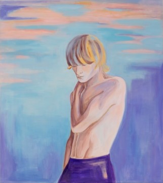 In a moment of doubt, he looked away (avec plaisir), 2024, Oil on canvas, 100 x 110 cm